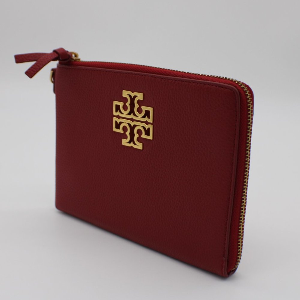 Tory Burch Britten Large Pebbled Leather Zip Pouch Wristlet